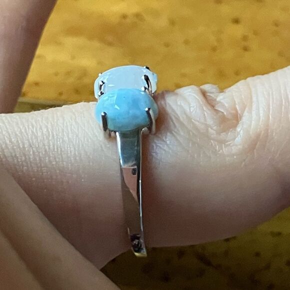 Blue Topaz Rainbow Moonstone Sterling Silver Ring Size 6 - Picture 3 of 9
